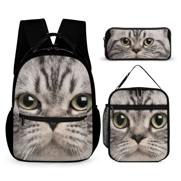 Custom Pet's Big Face 3 in 1 Personalized School Backpack School Lunch Bag Pencil Case