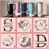 [Limit Discounts]Custom Your Name & Initial Personalized 40oz Stainless Steel Travel Mug with Handle and Straw Lid Large Capacity Car Cup