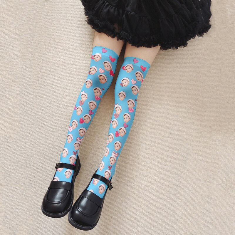 [Free Shipping]-Customized Colorful Love Stockings DIY Fashion Personalized Knee Stockings Cute Kawaii Lolita Women Stockings For Party Gifts