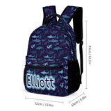 Custom Name&Text Blue Shark 3 in 1 Personalized School Backpack School Lunch Bag Pencil Case