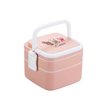 Custom Name Microwaveable Lunch Box Double Layer Square Lunch Box with Cutlery Lunch Box