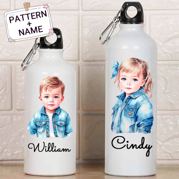 Custom Name Denim Fashion Boy and Girl Children Back to School Water Bottle 400ml Portable Water Bottle