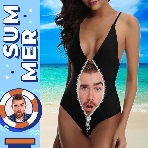 Custom Face My Love Women's Lacing Backless One Piece Swimsuit