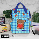 Custom Name Bear Blue  Diaper Bag Backpack Kid's School Bag