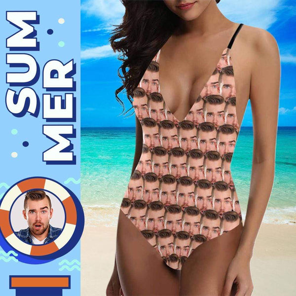 Custom Face Lover Women's Lacing Backless One Piece Swimsuit