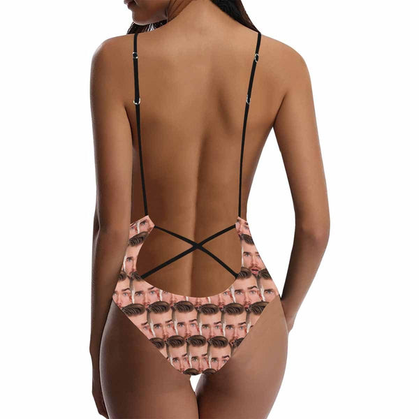 Custom Face Lover Women's Lacing Backless One Piece Swimsuit