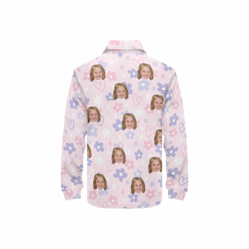 Custom Face Flower Girls' Long Sleeve Polo Shirt