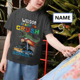 #8-16Y Custom Name Boys' All Over Print Black T-shirt Dragon Car Pattern Short Sleeve Boys' Personalized Summer Top