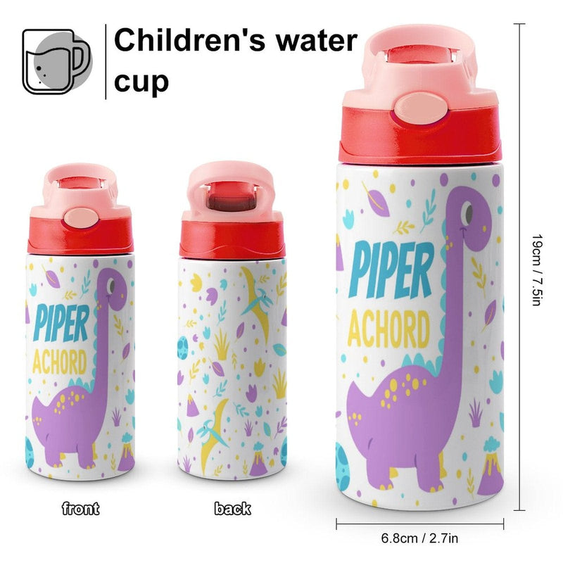 Custom Name Funny Dinosaur Kids Water Bottle 12OZ Stainless Steel Personalized Drink Cup