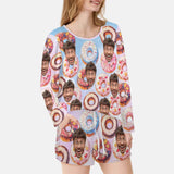 Custom Face Donut Women's Long Sleeve Scoop Neck Short Pajama Set