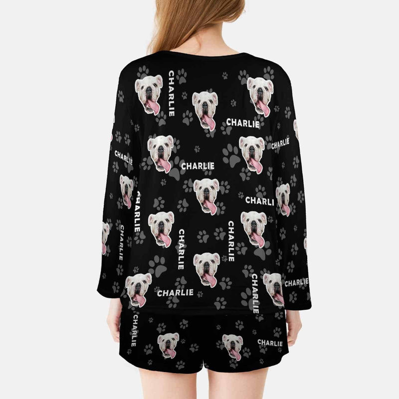 Custom Pet and Name Women's Long Sleeve Scoop Neck Short Pajama Set