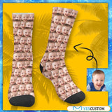 Sublimated Crew Socks With Face Printed On It